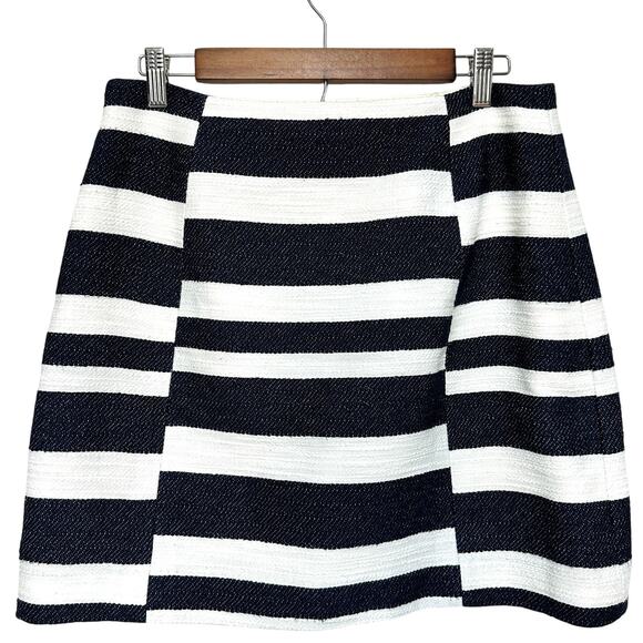 LOFT Illusion Forever Navy Stripe Twill Frayed Seams Lined Mini Skirt Sz: 8 - Picture 3 of 10